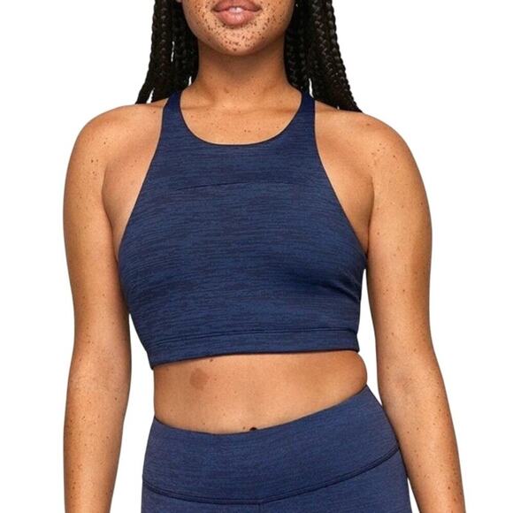 Outdoor Voices TechSweat Move Free Crop Top Navy Melange Heathered Blue Small - Picture 1 of 6